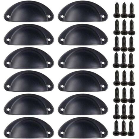 ZVD Paquete de 12 pomos vintage de concha, de hierro curvo, para puerta de gabinete (negro)