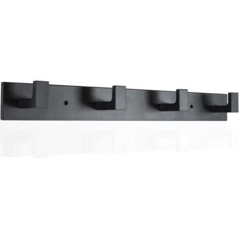 ZVD Perchero de pared de acero inoxidable con 4 ganchos, resistente y duradero (negro brillante, 4 ganchos)