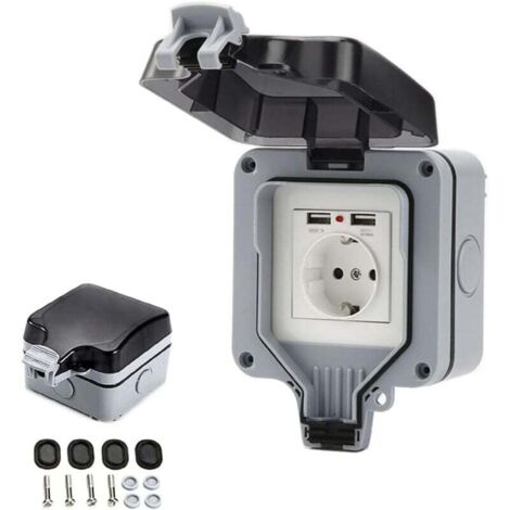 ZVD Prise Étanche IP66 avec Connexions USB Prise Électrique Extérieure avec Couvercle Boîtier de Prise Murale pour Jardin Garage Piscine
