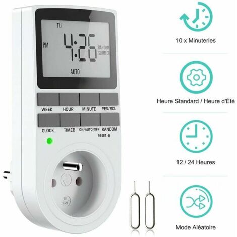 ZVD-Prise Programmable Digitale, Minuterie Numérique Hebdomadaire avec Ecran LCD, Minuterie Prise Electrique 12H/24H/7Jours, économie d'Energie Pour L'électroménagers et L'éclairage (1 Pack)