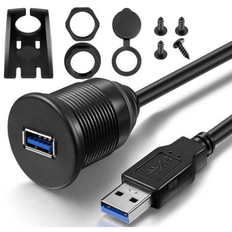 ZVD Rallonge de câble USB 3.0 étanche à port unique pour les données du tableau de bord de la voiture, du bateau et de la moto