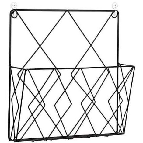 ZVD - Revistero colgante de metal, portaperiódicos, cesto para periódicos, revistero de pared con 2 ganchos para revistas, libros y documentos de oficina (negro)