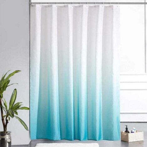 ZVD Rideau de douche dégradé, imperméable et anti-moisissure avec crochets, 180 x 200 cm (bleu clair)