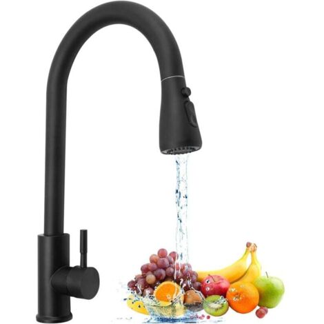 ZVD-Robinet de cuisine avec douchette extractible Noir Robinet mitigeur d'évier pivotant à 360 degrés avec 3 modes de pulvérisation Robinet de cuisine à levier unique Évier chaud et froid disponible