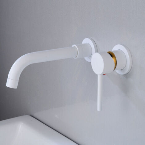 ZVD Robinet de Lavabo Mural, Mitigeur Mural en Laiton Haut de Qualité, Robinet Salle de Bains Encastré, Robinet Froid et Chaud Rotation à 360°,Blanc