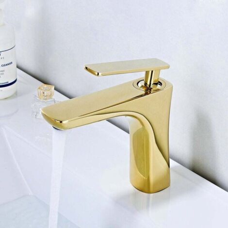 ZVD-Robinet mitigeur de lavabo, robinet de lavabo de salle de bain, robinet de salle de bain moderne, robinet cascade, robinet chaud et froid, robinet de lavabo monotrou (couleur : chrome doré)