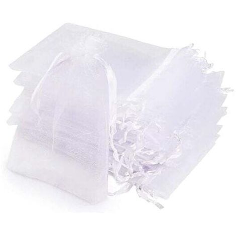 ZVD Sachets Organza, 120 Sachets Pochettes Transparent,10x15cm Cadeau en Organza Blanc avec Ruban Pour les cadeaux de Noël,Sacs Organza pour Bijoux Cadeaux Bonbons Marriage Anniversaire Faveur