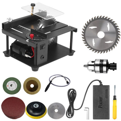 ZVD Scie circulaire multifonctionnelle, mini scie de bureau, machine de découpe électrique avec lame de scie, meule, angle de vitesse réglable, pour débutants et bricoleurs.