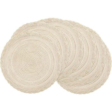 ZVD Sets de Table, Lot DE 6 Set de Table Tressé Résistantes à la Chaleur, Set de Table Rond (Rond, crème)