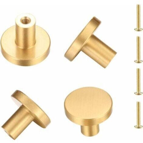 ZVD Solid Brass Round Door Handle, Furniture Handle, Drawer Pull Knobs Handle for Cabinet Cupboards Dresser Kitchen, Single Hole Gold Handle - 4 Pieces (33mm20mm)