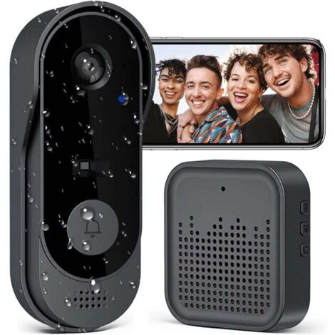ZVD Sonnette sans Fil avec Caméra,1080P WiFi Sonnette Étanche, Batterie Visiophone sans Fil avec Carillon, Audio Bidirectionnel