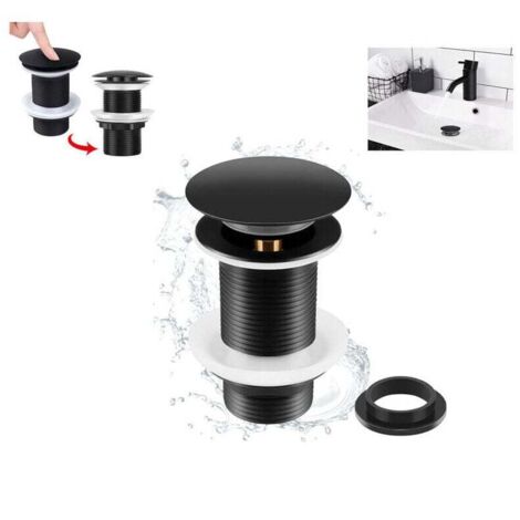 ZVD - Tapón de fregadero negro sin rebosadero, tapón de fregadero emergente negro universal, tapón de desagüe sin rebosadero, tapón de desagüe sin rebosadero, tapón emergente automático para fregadero