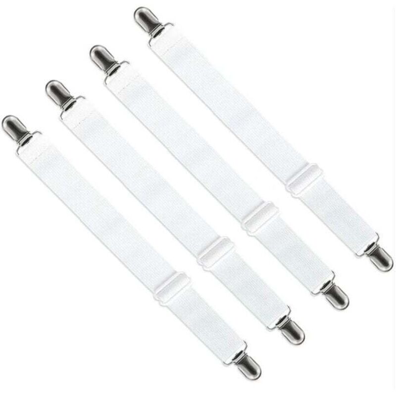 ZVD - Tendeur Drap Housse Réglable (65cm à 200cm), Fixation Attache Sangle de Maintien Ajustable pour Drap Lit, Canapé, Housse de Repassage (Blanc,