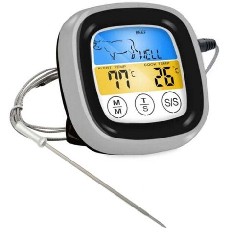 ZVD Termómetro digital para carne para horno, barbacoa, parrilla, cocina, con sonda y temporizador (sonda impermeable)