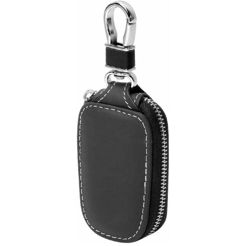 ZVD - Véritable Cuir Voiture Key Case,Étui Porte-clés Voiture à Distance Pochette en Cuir Véritable pour Hommes Zipper Voiture Key Case (Noir)