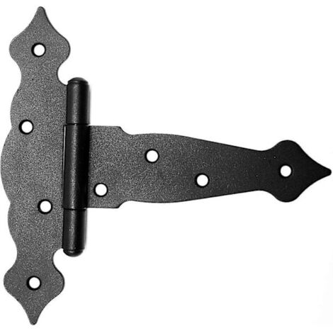 Zwei geschmiedete Scharniere, schwarz verzinkte T-Scharniere, geeignet für Holztüren, Gartenzäune und Poolzäune, 12,5 cm.