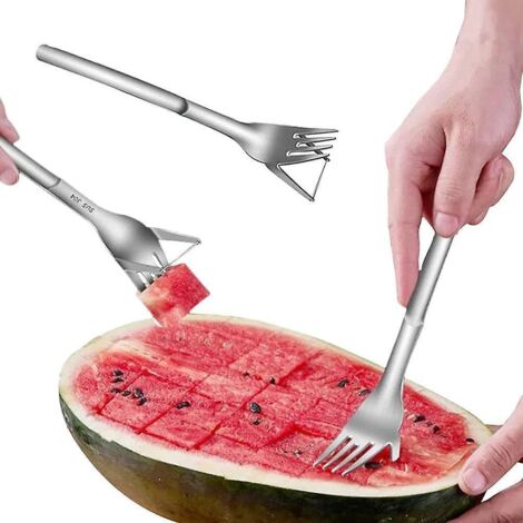 Zwei-in-Eins-Wassermelonenschneider und -ausstecher, Obstgabel aus Edelstahl