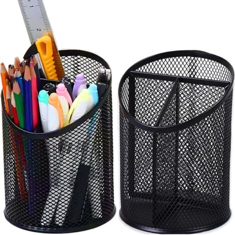 Zwei runde schwarze Stiftehalter, je 10,5 x 10,5 x 14,5 cm, geeignet für den Einsatz im Büro, zu Hause und in der Schule.