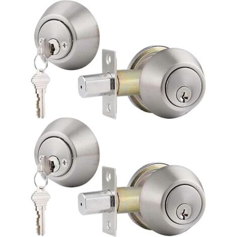 Zwei Schließzylinder mit demselben Schlüssel, Doppelschließzylinder, Türschloss, Oberfläche aus satiniertem Nickel, mit Schlüssel.