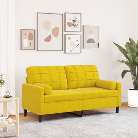 Zweiersofa mit gelben Dekokissen 140 cm Samt