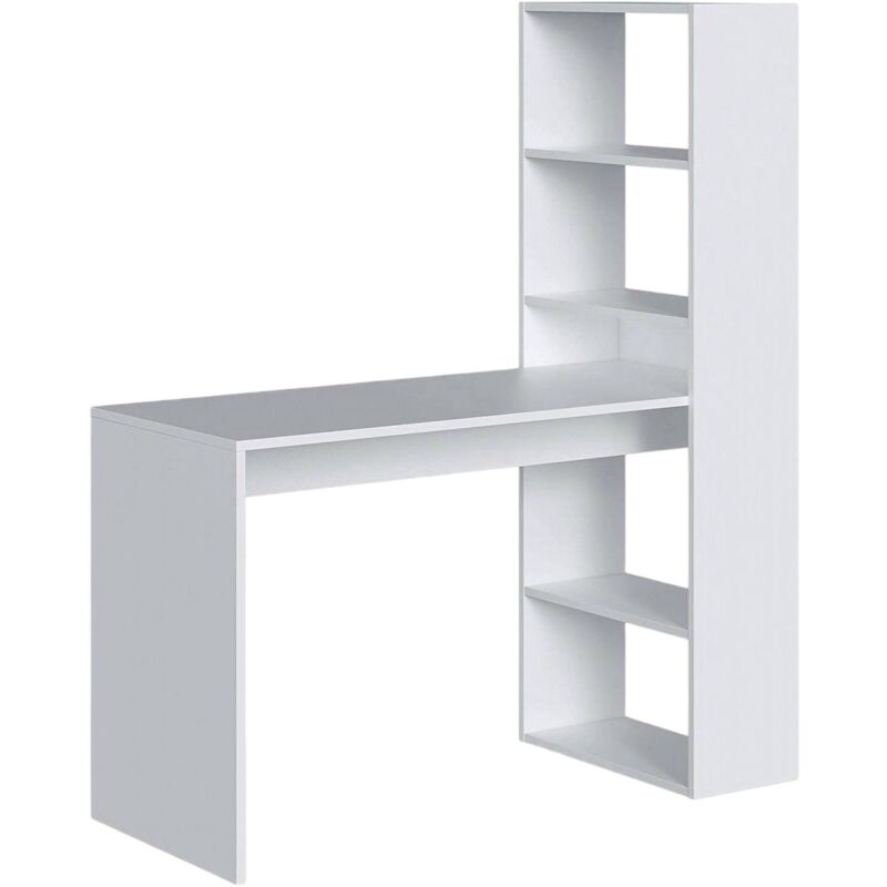 Miroytengo Schreibtisch Denton, Wendeschreibtisch Mit Bücherregal Mit 5 Böden, Studier- Oder Bürotisch Für Pc-buchhalter, Cm 120x53h144, Weiß