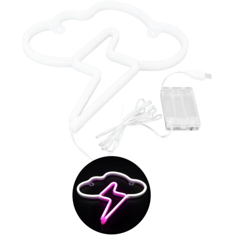 Zweifarbige LED-Neonleuchte, batterie- oder USB-betrieben, für Kinderzimmer und Partys – Weiß und Rosa