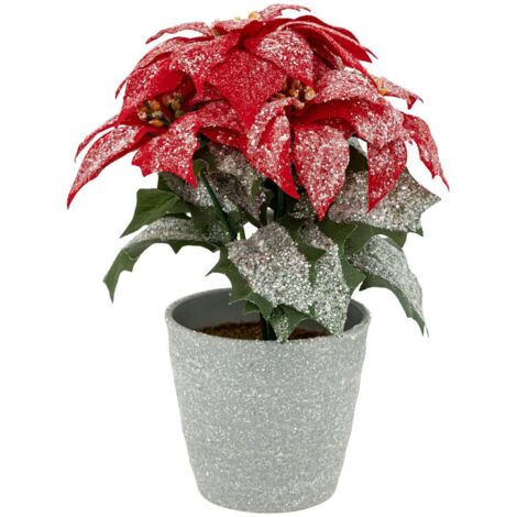 Zweig Poinsettie Glitzertopf H 22 cm - Feeric lights & christmas