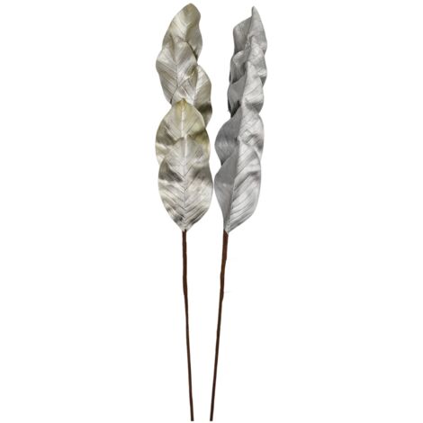 Zweig Rosenblatt künstlich 76x20cm silber Weihnachtsdeko Rosenblätterzweig