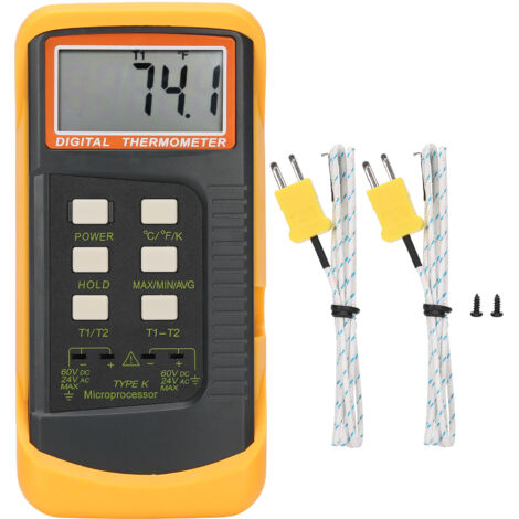 Zweikanal-Thermometer mit zwei Betriebsmodi und dreifacher Anzeige in °C, °F und K, tragbare Sonde -58 °F bis 2498 °F