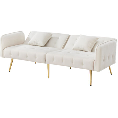 Zweisitzer-Multifunktions-Sofabett mit Bettfunktion, verstellbarer Rückenlehne + mehrstelligen Armlehnen. Modernes Faltsofabett für Wohnzimmer - Veloursbezug. Großzügiger Schlafbereich