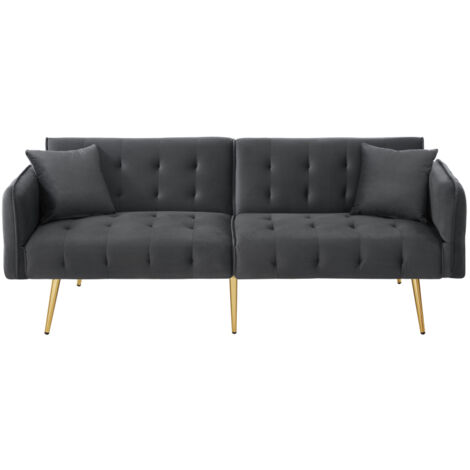 Zweisitzer-Multifunktions-Sofabett mit Bettfunktion, verstellbarer Rückenlehne + mehrstelligen Armlehnen. Modernes Faltsofabett für Wohnzimmer - Veloursbezug. Großzügiger Schlafbereich