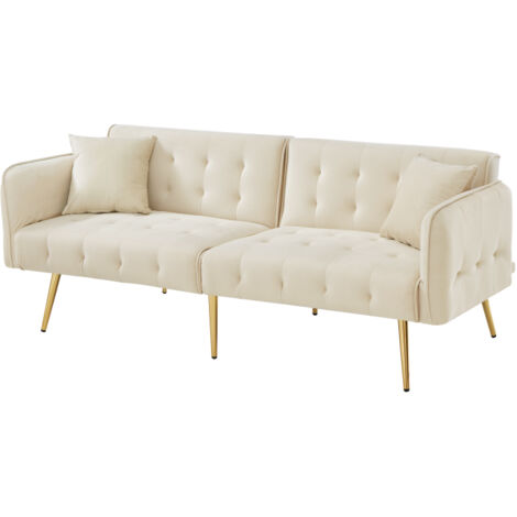 Zweisitzer-Multifunktions-Sofabett mit Bettfunktion, verstellbarer Rückenlehne + mehrstelligen Armlehnen. Modernes Faltsofabett für Wohnzimmer - Veloursbezug. Großzügiger Schlafbereich