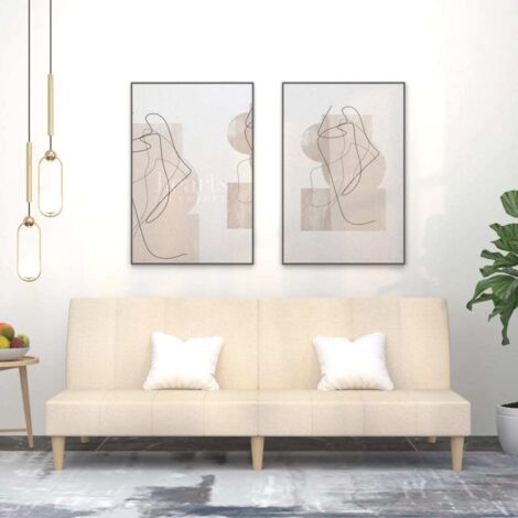 Zweisitzer Schlafsofa Creme Stoff