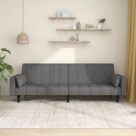Zweisitzer-Schlafsofa mit zwei hellgrauen Kissen aus Stoff
