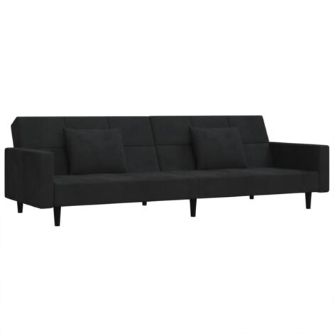 Zweisitzer-Schlafsofa mit zwei Kissen Schwarz Samt