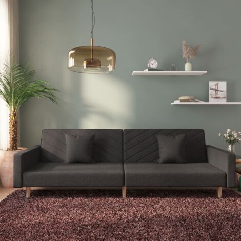 Zweisitzer Schlafsofa mit zwei Kissen schwarz Stoff