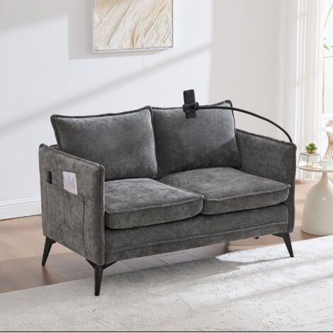Zweisitzer-Sofa, ergonomische Polsterung, verstellbarer Sitz, doppelter Stauraum, Chenille, 127 x 69 x 66 cm, grau