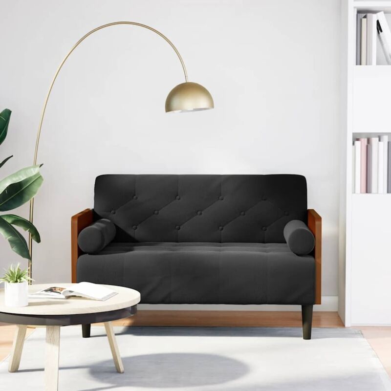 Zweisitzer-sofa Mit Nackenrollen Schwarz 110 Cm Samt Vidaxl