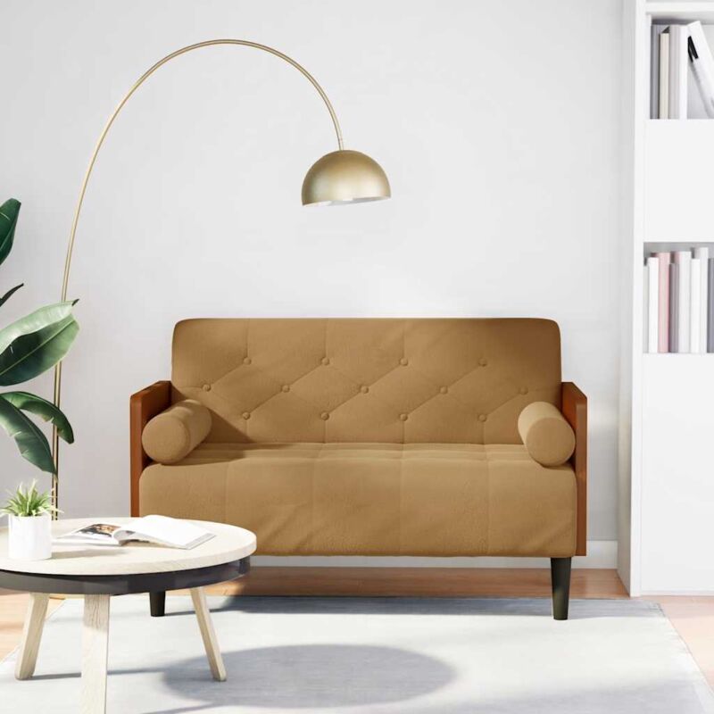 Zweisitzer-sofa Mit Nackenrollen Braun 110 Cm Samt Vidaxl