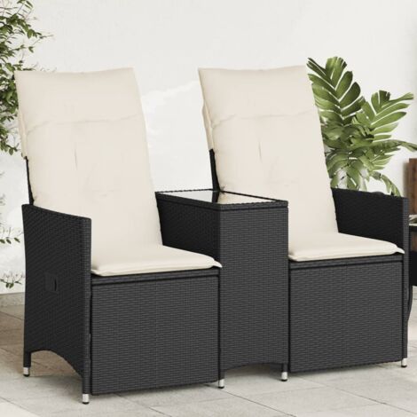 Zweisitziges verstellbares Gartensofa mit Tisch aus schwarzem Polyrattan