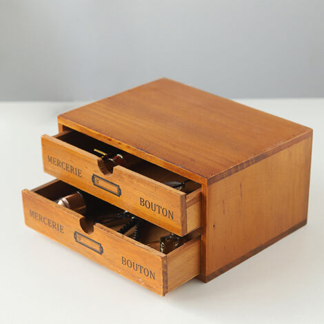 [Zweistöckige Aufbewahrungsbox] + [nicht zutreffend] + [Klassisch] + [Langlebig]Vintage zweistöckige Aufbewahrungsbox aus Holz für Büro und Wohnzimmer, 24,5 cm multifunktionaler Organizer mit 2 Schubl