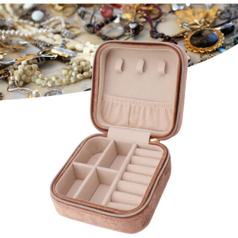 Zweistöckige Reise-Schmuckschatulle aus Samt im Design Typ 3 für Halsketten, Ringe, Ohrringe und Armbänder