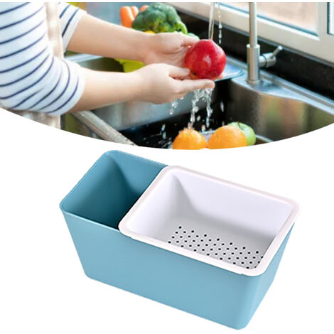 Zweistöckiger Snack-Organizer aus Kunststoff mit multifunktionalem Wasserablauf für Obst, Nüsse und Süßigkeiten – Blau