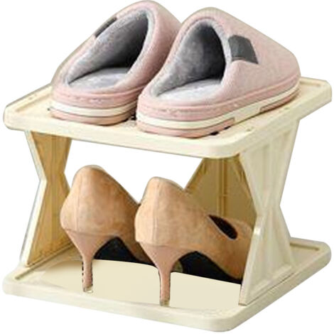 Zweistöckiges Schuhregal, platzsparend, robustes Kunststoffregal für Eingangsbereich, Büro, Wohnung