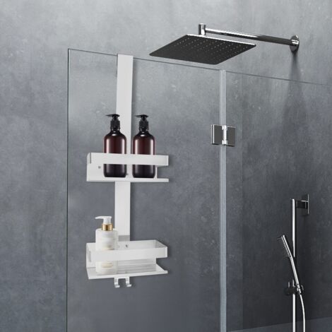 Zweistufiges Badezimmerregal, hängendes Duschregal, Duschregal ohne Bohren, Duschkorb aus Edelstahl, Farbe Silber.