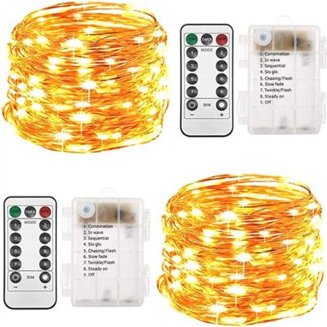Zweiteiliges, batteriebetriebenes Lichterketten-Set – 5 Meter, 50 LEDs – mit Fernbedienung – 8 Modi – Timerfunktion – IP20 wasserdicht – geeignet für Schlafzimmer im Innen- und Außenbereich – warmweiß