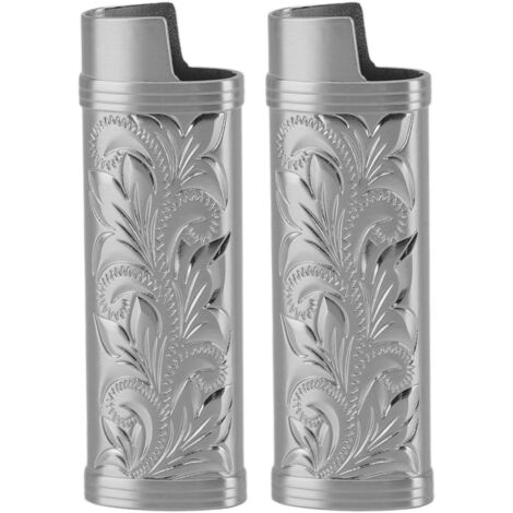 Zweiteiliges Feuerzeugetui aus Zinklegierung, Blumenmuster, für Wandern und Camping, grau