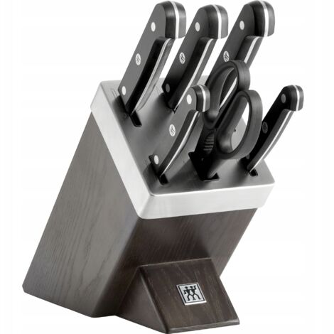 ZWILLING Bloc de couteaux auto-affûtant 7 pièces, Bloc en bois, Couteaux et ciseaux avec manche spécial en acier inoxydable/plastique, Gourmet.