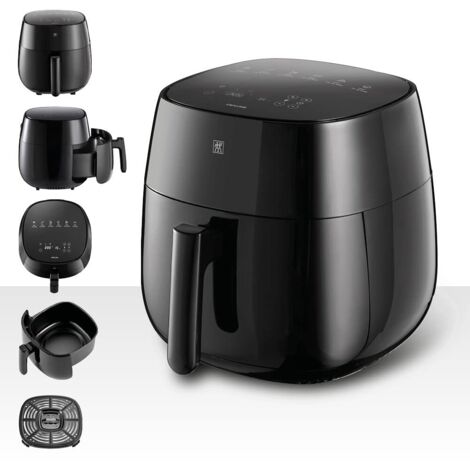 ZWILLING Friggitrice ad aria calda, 4 l, 6 programmi, 1400 Watt, frittura, cottura e cottura senza grassi, incluso ricettario, nero