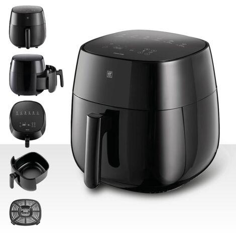 ZWILLING Friggitrice ad aria calda, 4 l, 6 programmi, 1400 Watt, frittura, cottura e cottura senza grassi, incluso ricettario, nero